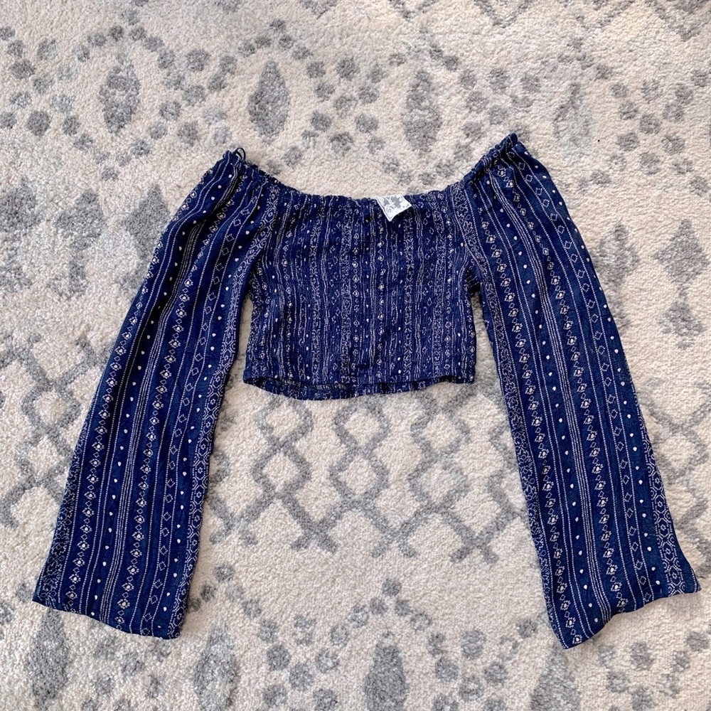 Smocked off the shoulder crop top